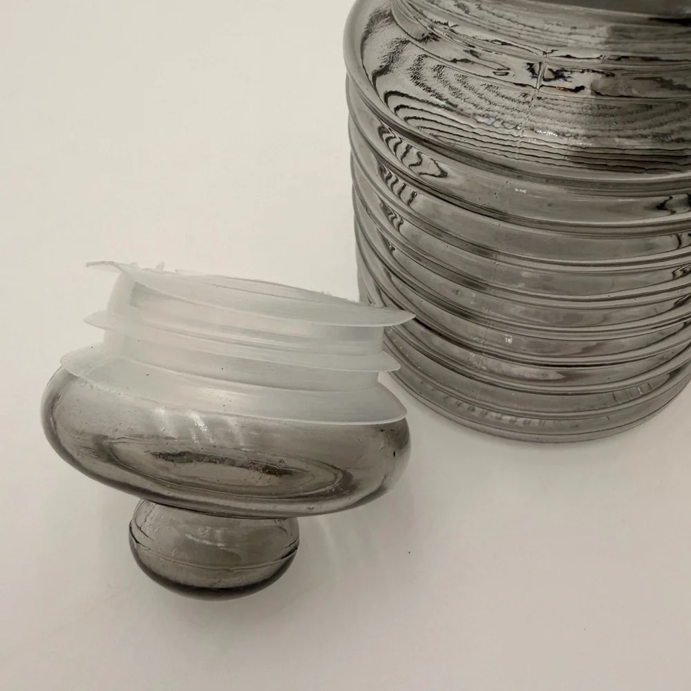 Set of Three Gray Glass Canisters